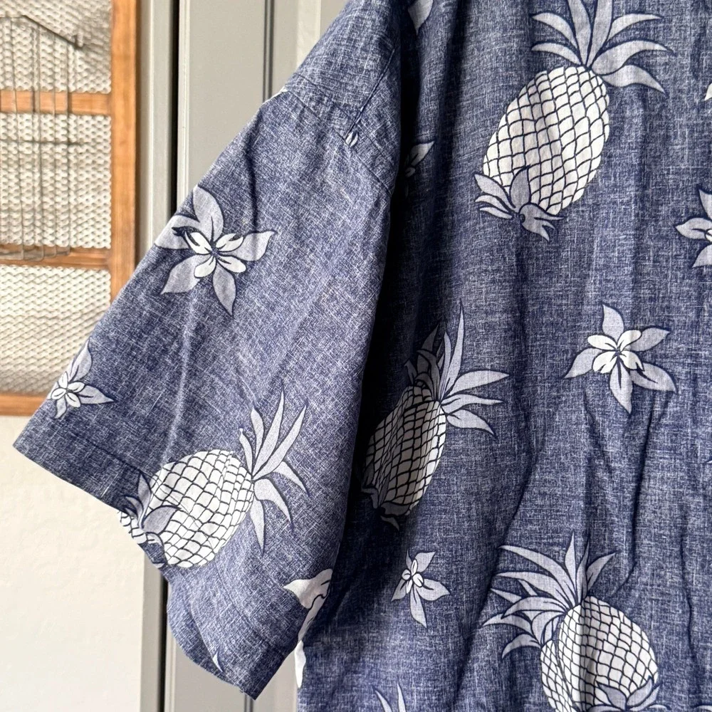 Tommy Hilfiger 90s Reverse Pineapple Print Short Sleeve Aloha Shirt,Blue, XL